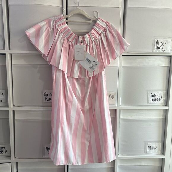 Maison Rabih Kayrouz Light Pink striped off-shoulder dress NWT XS $1946 - Picture 4 of 6